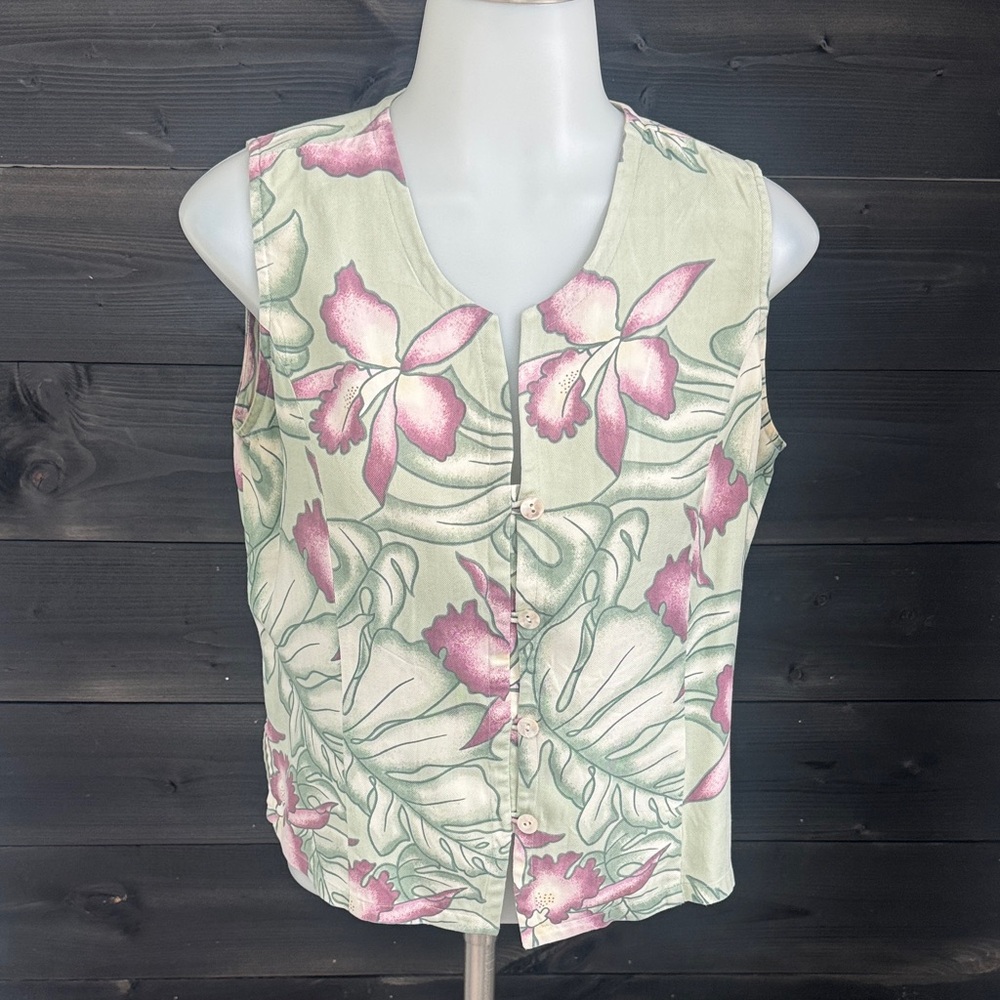 Women’s Tommy Bahama 100% Silk Vintage‎ Button-Front Top All over print